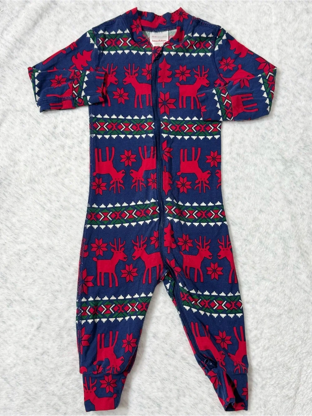 Hanna Andersson Dear Deer Zip Footless Sleeper 12-18M Baby TENCEL Navy